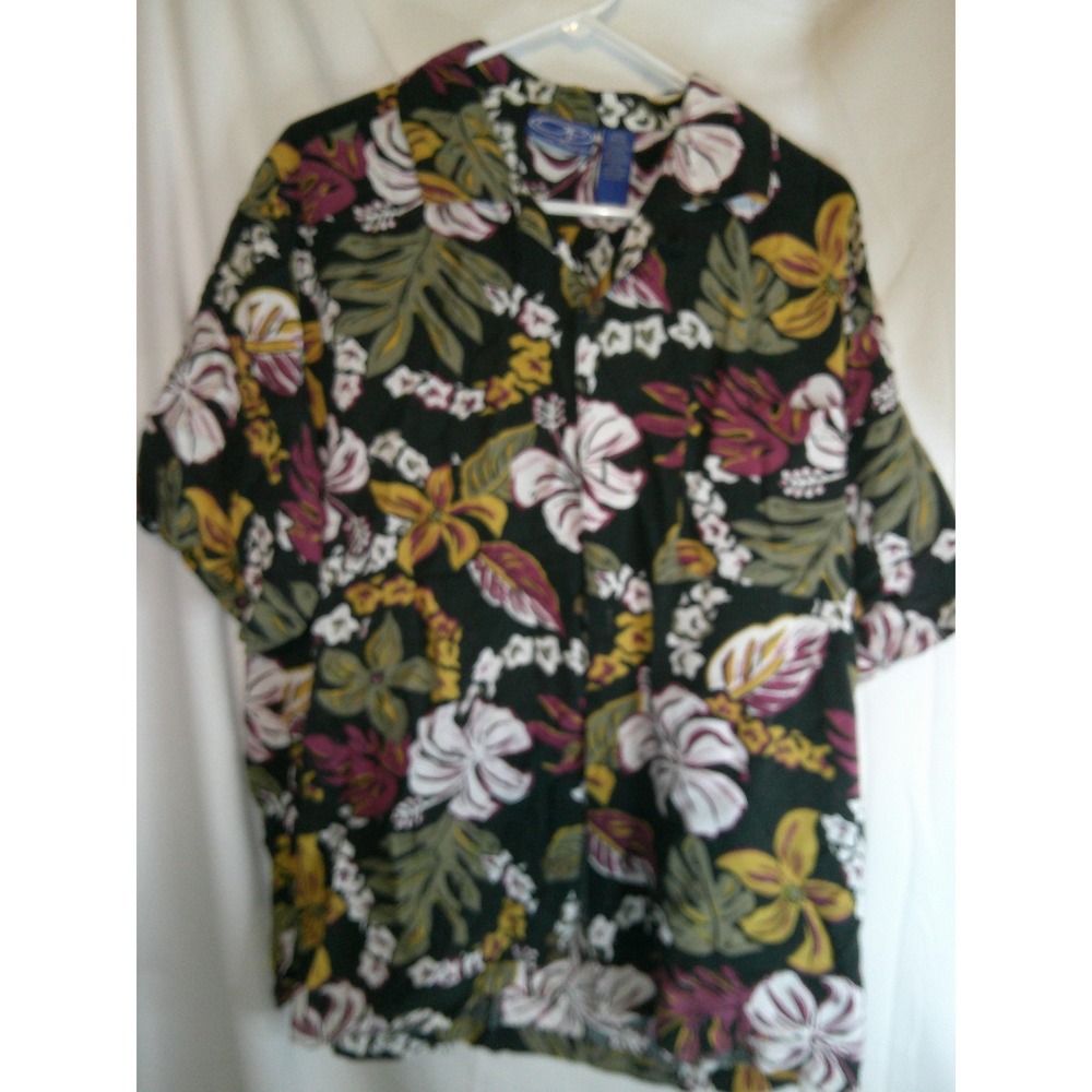 Vintage Ocean Pacific Floral Hawaiian Shirt Tropical Print Button Up Large